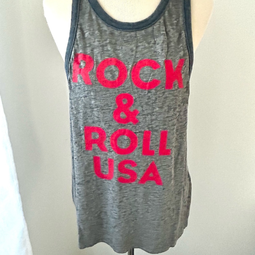 🌸NWT Chaser “Rock & Roll USA” Sleeveless Racerback Top. Gray/Red. Size: Medium - Picture 7 of 7